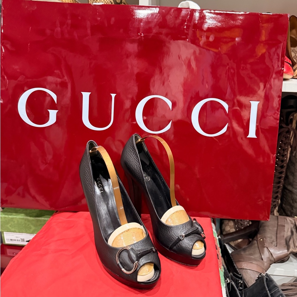 Gucci Black Peep-Toe Heels